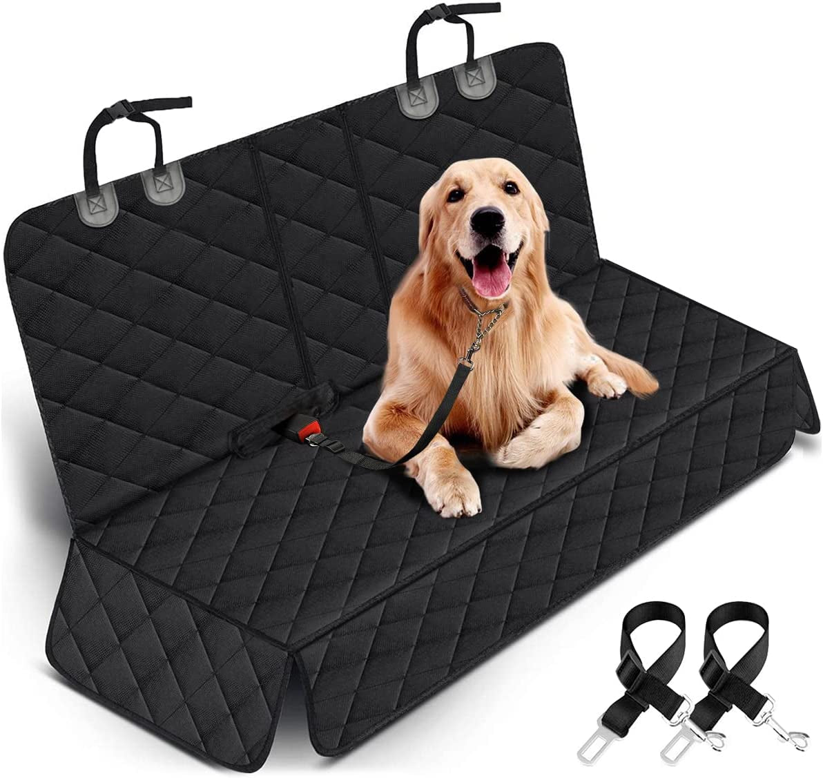 Dog Car Seat Cover, Back Seat Cover for Dogs Pet Car Seat Protector | Waterproof Rear Seat Cover Durable Car Seat Cover, fits Middle Armrest for Most Cars SUVs Trucks (53” Width)- Black