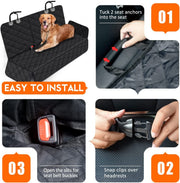 Dog Car Seat Cover, Back Seat Cover for Dogs Pet Car Seat Protector | Waterproof Rear Seat Cover Durable Car Seat Cover, fits Middle Armrest for Most Cars SUVs Trucks (53” Width)- Black